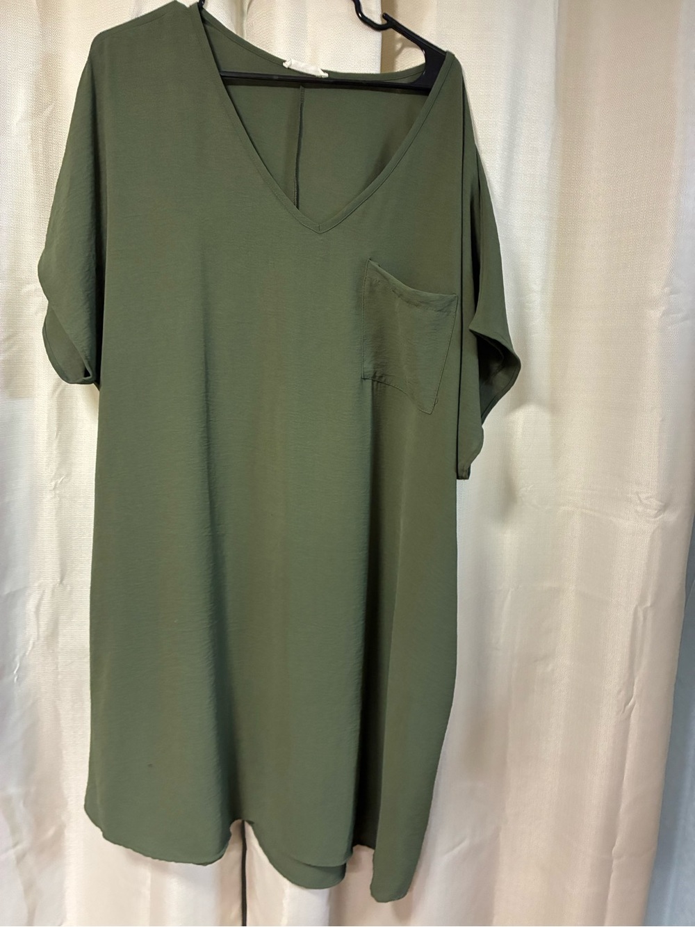 V-Neck Pocket Shift Dress - Olive Green 2XL
